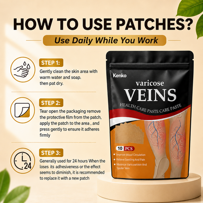 KENKO™ | Herbal Spider & Varicose Vein Patches | Natural Relief for Swelling, Tired Legs & Vein Support