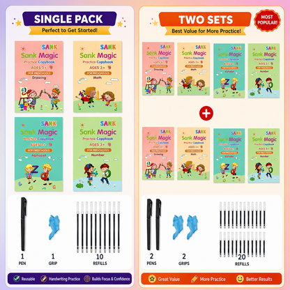 Kidscribe™- Sank Magic Reusable Practice Copybook Set Combo For Kids