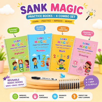 Kidscribe™- Sank Magic Reusable Practice Copybook Set Combo For Kids