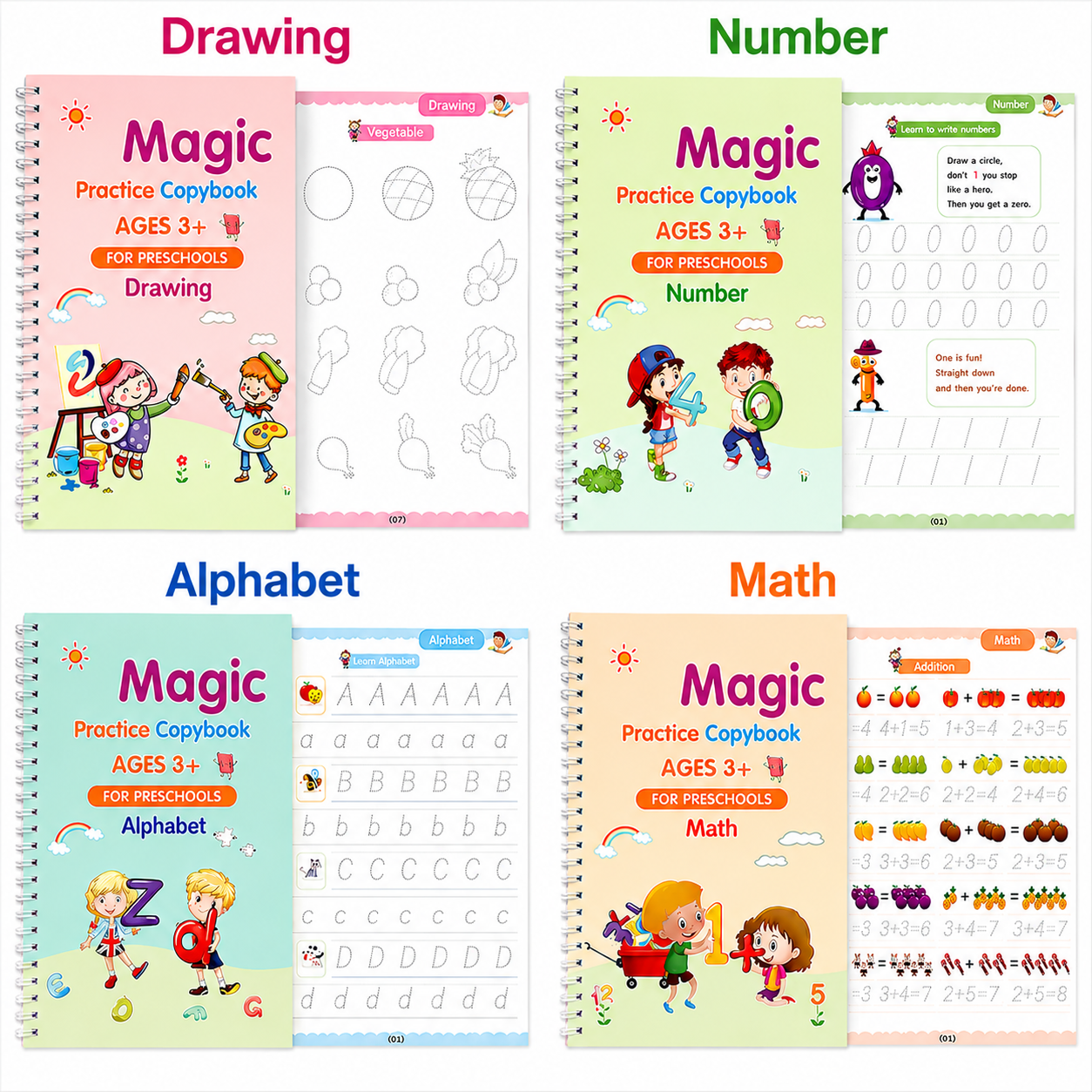 Kidscribe™- Sank Magic Reusable Practice Copybook Set Combo For Kids